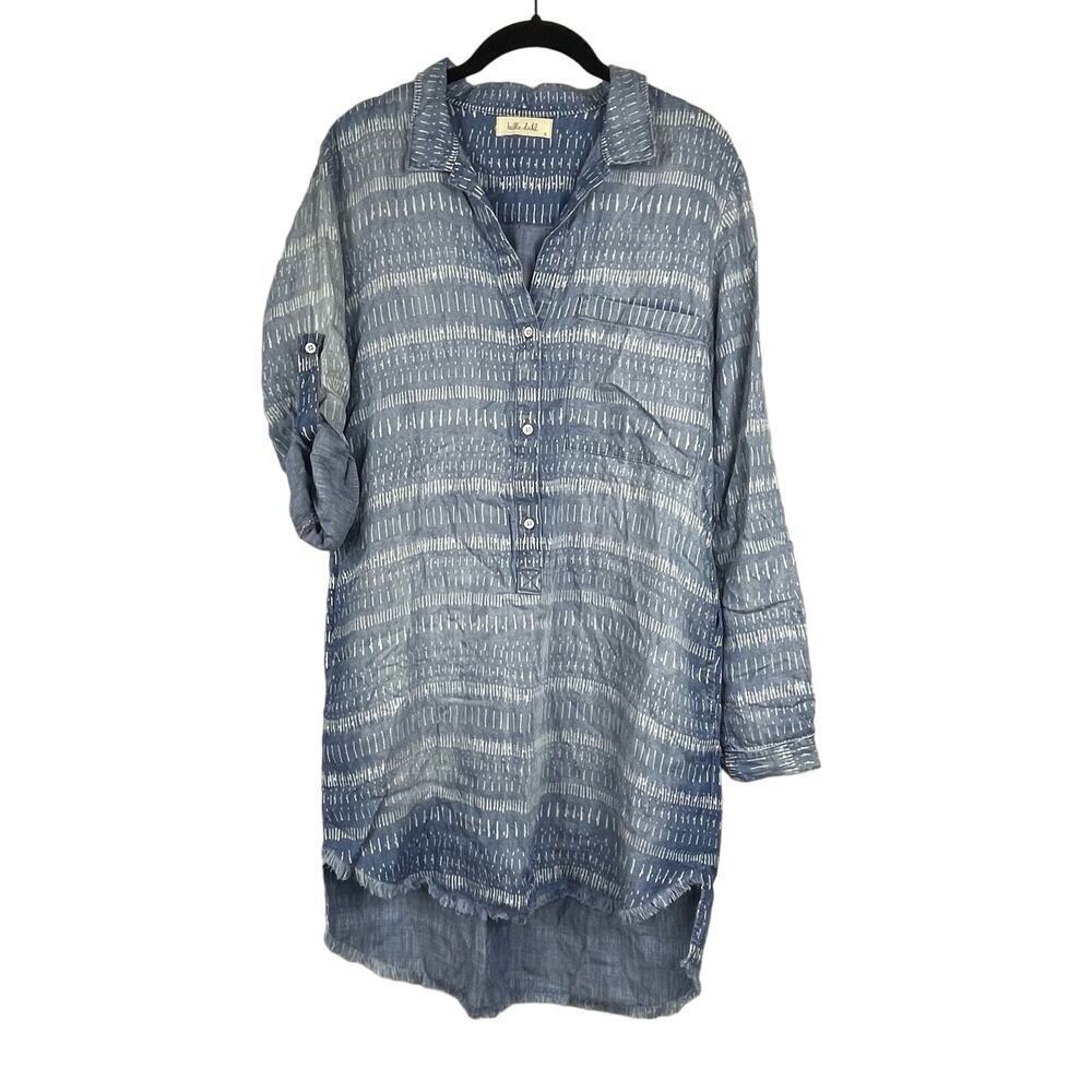 Anthropologie Bella Dahl Chambray Shirt‎ Dress Denim Size S 3/4 Sleeve
